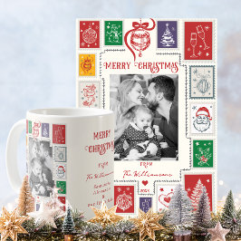 Tarjeta Festiva Foto caprichosa de Navidades de sello retro Ilustr