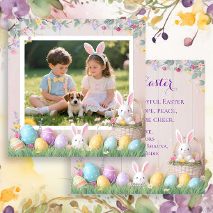 Tarjeta Festiva Foto caprichosa de Pascua para familias felices 