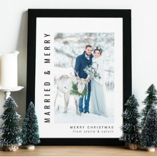 Tarjeta Festiva Foto casada y Boda de merry
