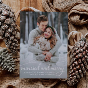 Tarjeta Festiva Foto casada y elegante de Boda Swirl