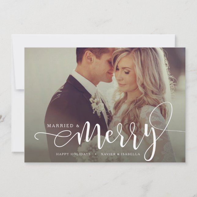 Tarjeta Festiva Foto casada y feliz del día de fiesta (Anverso)