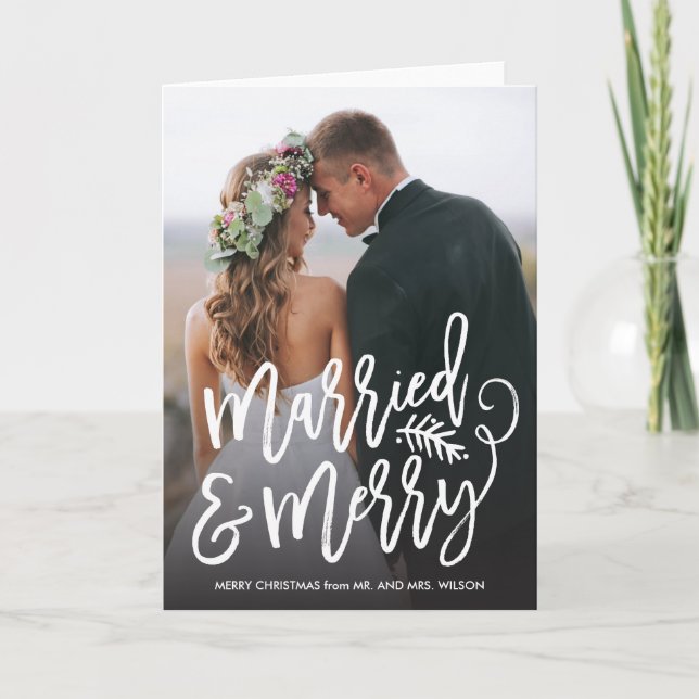 Tarjeta Festiva Foto casada y feliz del día de fiesta (Anverso)