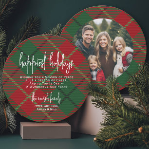 Tarjeta Festiva Foto circular detrás - Cuadro rojo verde - Más Fel