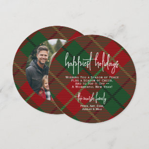 Tarjeta Festiva Foto circular detrás - Cuadro rojo verde - Más Fel