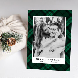 Tarjeta Festiva Foto Clásica de Cuadros Escoceses Verdes