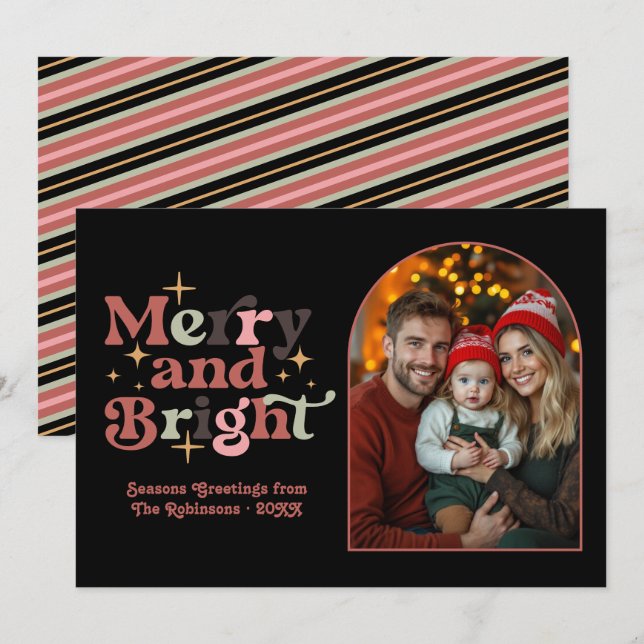 Tarjeta Festiva Foto clásica de la familia de Navidades retro mode (Anverso / Reverso)