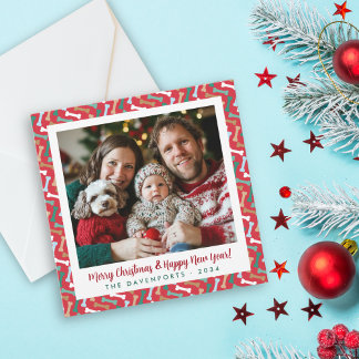 Tarjeta Festiva Foto clásica de la familia del patrón óseo de perr