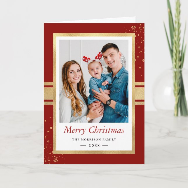 Tarjeta Festiva Foto clásica de Navidades de cuadros de Relieve me (Anverso)