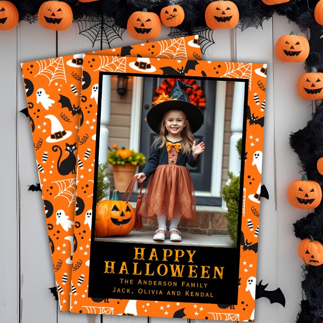 Tarjeta Festiva Foto clásica de Personalizado de Halloween (Classic Halloween Cute Custom Photo Holiday Card)