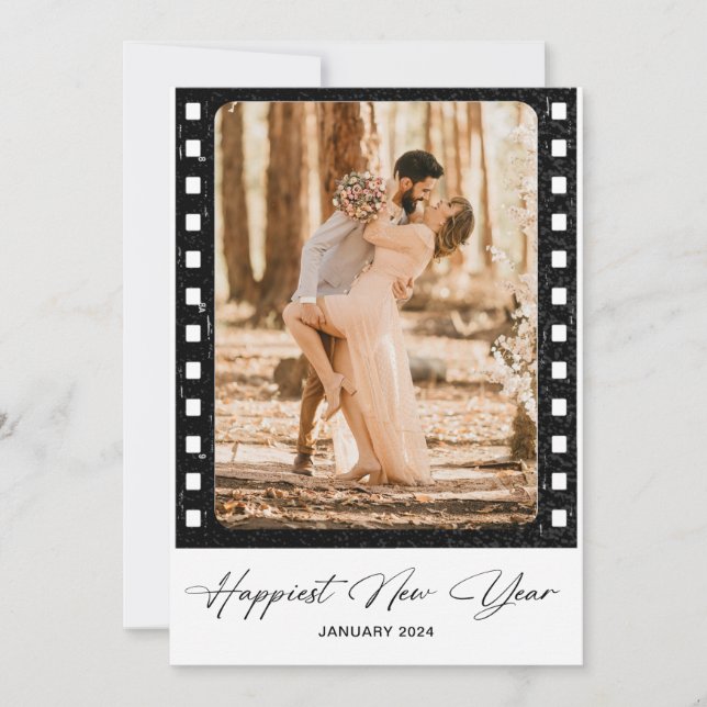 Tarjeta Festiva Foto Collage de Cámara Clásica de Feliz Año Nuevo (Anverso)