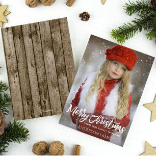 Tarjeta Festiva Foto completa Feliz Navidad, Madera Rústica