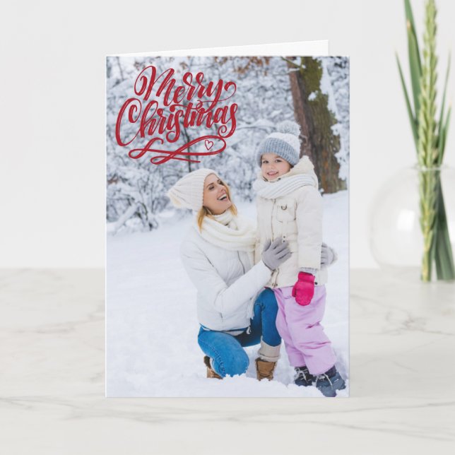Tarjeta Festiva Foto completa Merry Christmas Red Script Overlay (Anverso)