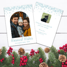 Tarjeta Festiva Foto con arcos de copo de nieve azul minimalista