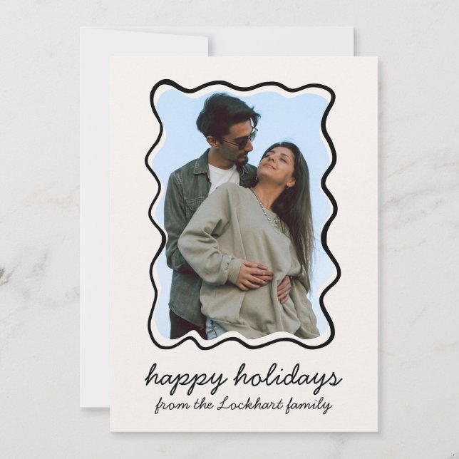 Tarjeta Festiva Foto con borde ondulado dibujado a mano divertido  (Anverso)