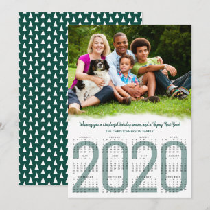Tarjeta Festiva Foto con calendario 2020 Evergreen Año Nuevo