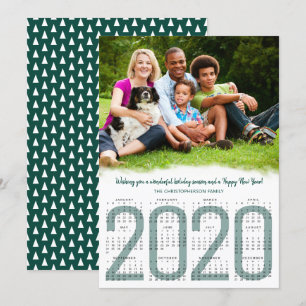Tarjeta Festiva Foto con calendario 2020 Evergreen Año Nuevo