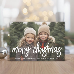Tarjeta Festiva Foto con enorme escritura MERRY con superposición 