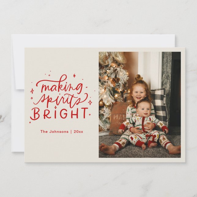 Tarjeta Festiva Foto con letras a mano de Making Spirits Bright (Anverso)