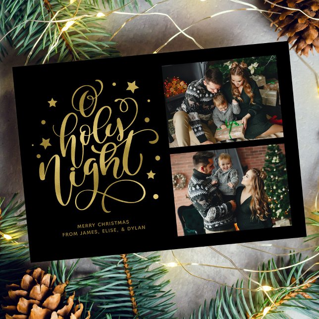 Tarjeta Festiva Foto con letras modernas "O Holy Night" (Subido por el creador)