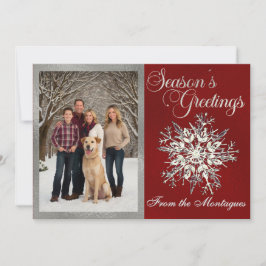 Tarjeta Festiva Foto con marco plateado y copo de nieve de cristal