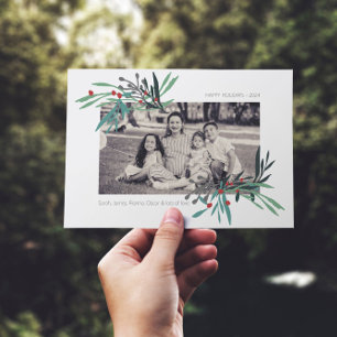 Tarjeta Festiva Foto con motivos botánicos ilustrados