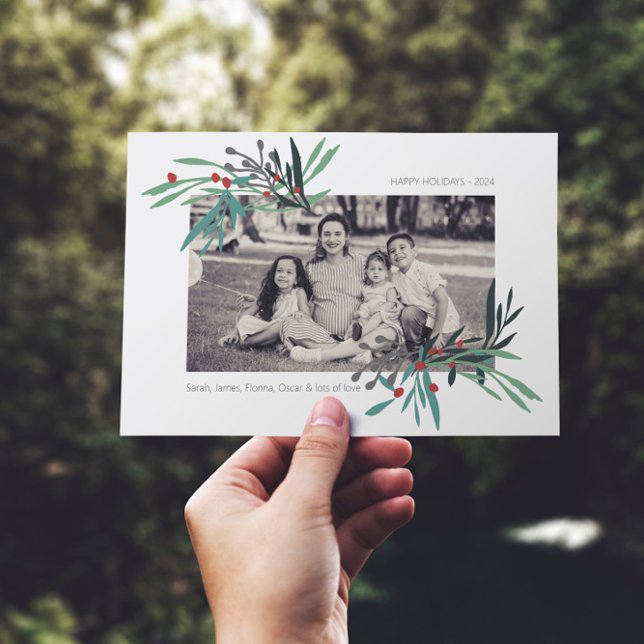 Tarjeta Festiva Foto con motivos botánicos ilustrados (Subido por el creador)