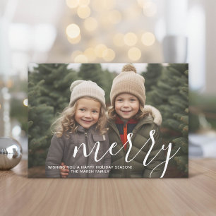 Tarjeta Festiva Foto con superposición blanca de guión MERRY enorm