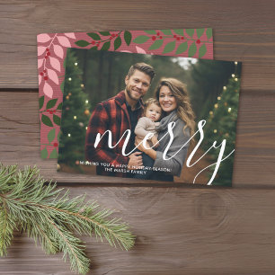 Tarjeta Festiva Foto con superposición blanca de guión MERRY enorm