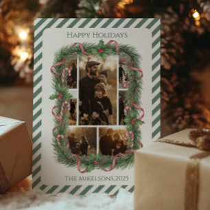 Tarjeta Festiva Foto Corona de Bastones de Caramelo Navideños Fami