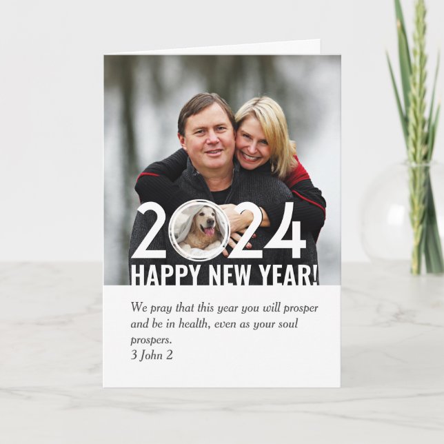 Tarjeta Festiva Foto cristiana de Año Nuevo 2024 (Anverso)
