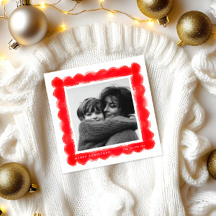 Tarjeta Festiva foto cuadrada con marco rojo y estampado retro de
