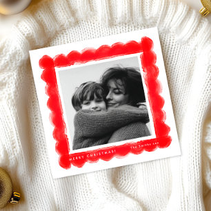 Tarjeta Festiva foto cuadrada con marco rojo y estampado retro de