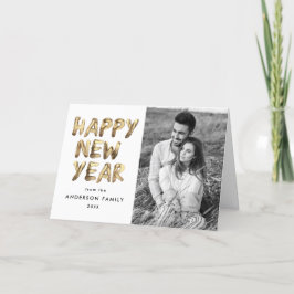 Tarjeta Festiva Foto de 2 letras de oro de Año Nuevo Feliz Moderno