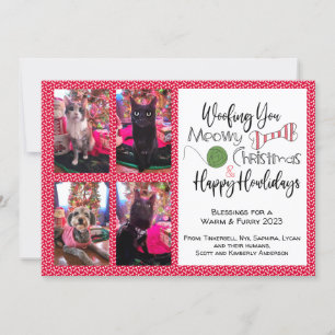 Tarjeta Festiva Foto de 4 Mascotas, Woofing, Meowy, Howliday