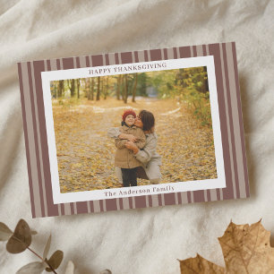 Tarjeta Festiva Foto de Acción de Gracias con Rayas de Otoño