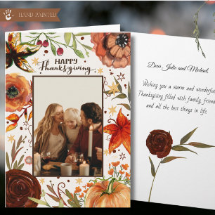 Tarjeta Festiva Foto de Acción de Gracias de acuarela de otoño pin