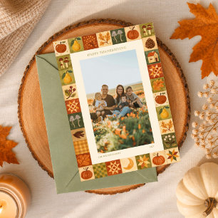 Tarjeta Festiva Foto de Acción de Gracias familiar de patchwork fo