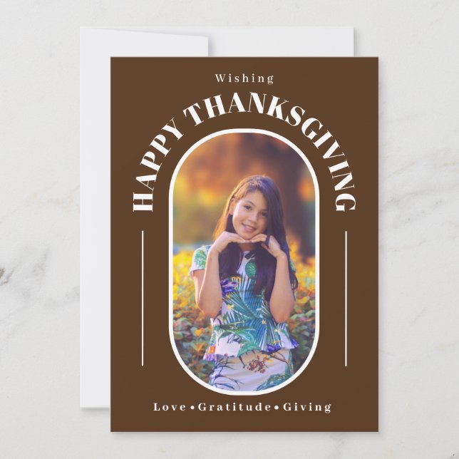 Tarjeta Festiva Foto de Acción de Gracias Marrón Moderno (Anverso)