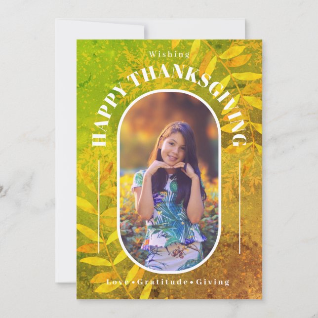 Tarjeta Festiva Foto de Acción de Gracias Verde Moderno (Anverso)