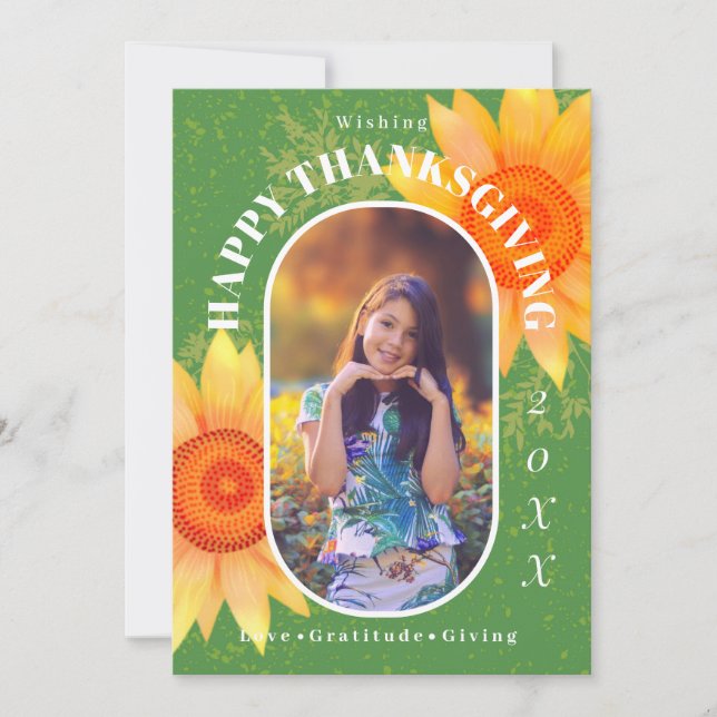 Tarjeta Festiva Foto de Acción de Gracias Verde Moderno (Anverso)