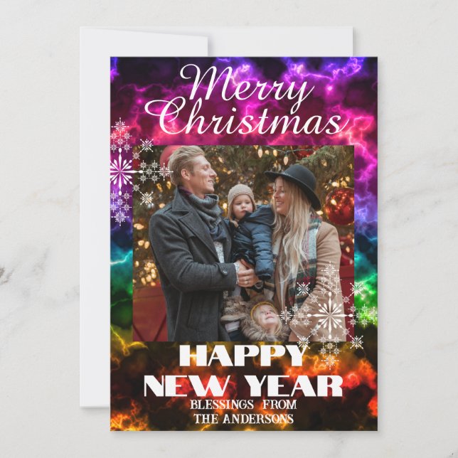 Tarjeta Festiva Foto de adornos multicolores (Anverso)