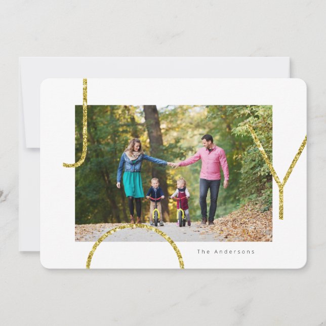 Tarjeta Festiva Foto de ALEGRÍA juguetona con purpurina (Anverso)