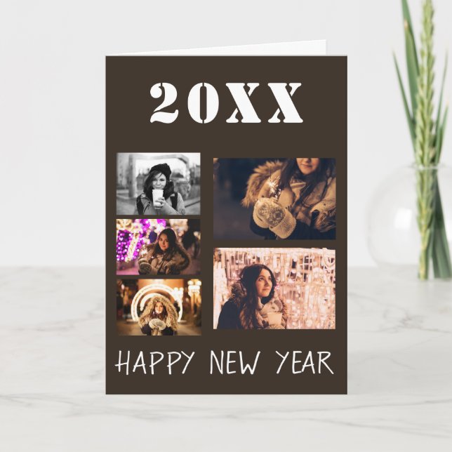 Tarjeta Festiva Foto de Año Nuevo 2023 Collage 5 Fotos (Anverso)