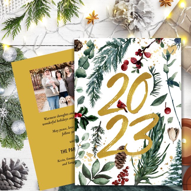 Tarjeta Festiva Foto de Año Nuevo 2023 de Confetti Pine Bough (Subido por el creador)