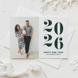Tarjeta Festiva Foto de Año Nuevo 2026 con tipografía negra verde
