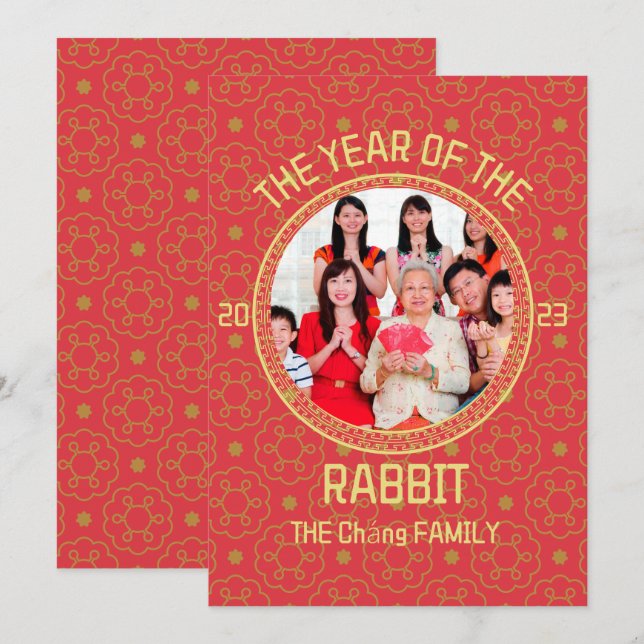Tarjeta Festiva Foto de Año Nuevo Chino de la Familia Moderna pers (Anverso / Reverso)