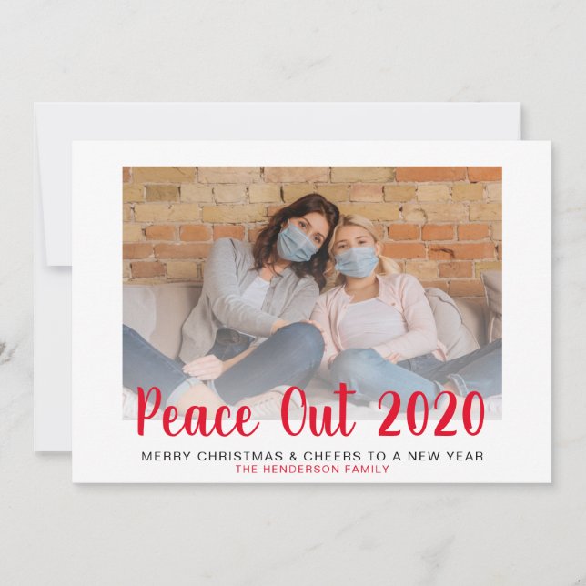 Tarjeta Festiva Foto de Año Nuevo de Red Peace Out 2020 Navidades (Anverso)