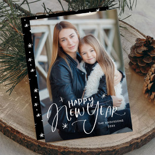 Tarjeta Festiva Foto de Año Nuevo Feliz con las manos manchadas