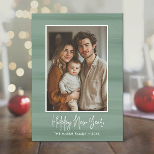 Tarjeta Festiva Foto de Año Nuevo Feliz con verde acuarela suave