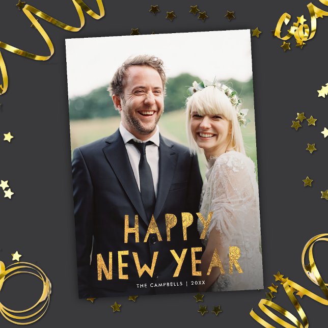 Tarjeta Festiva Foto de Año Nuevo Feliz de Oro Moderno (Subido por el creador)